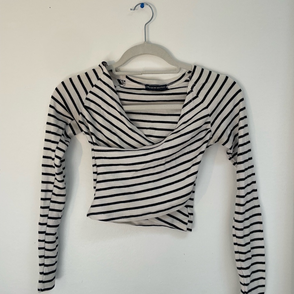 Brandy Melville Black and White Fitted Wrap Top